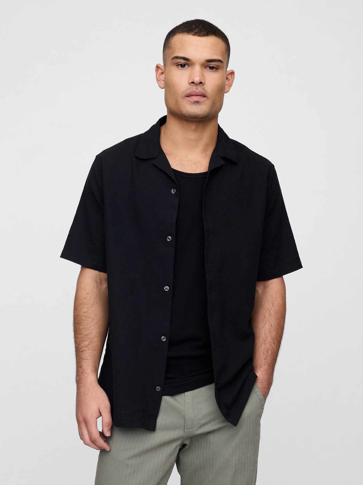 Linen-blend vacay shirt in standard fit