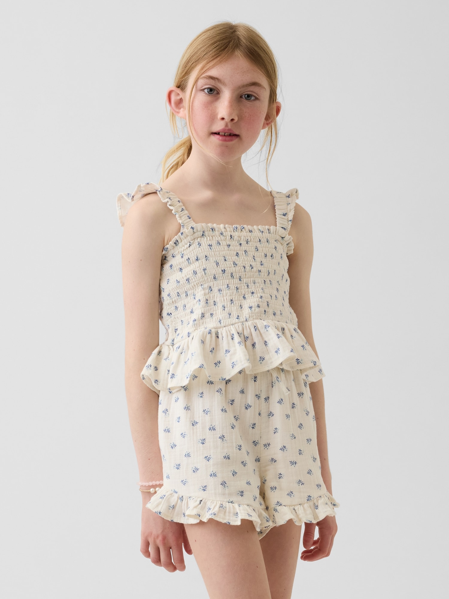 HAUT À BASQUE EN GAZE DE COTON À SMOCKS POUR ENFANT