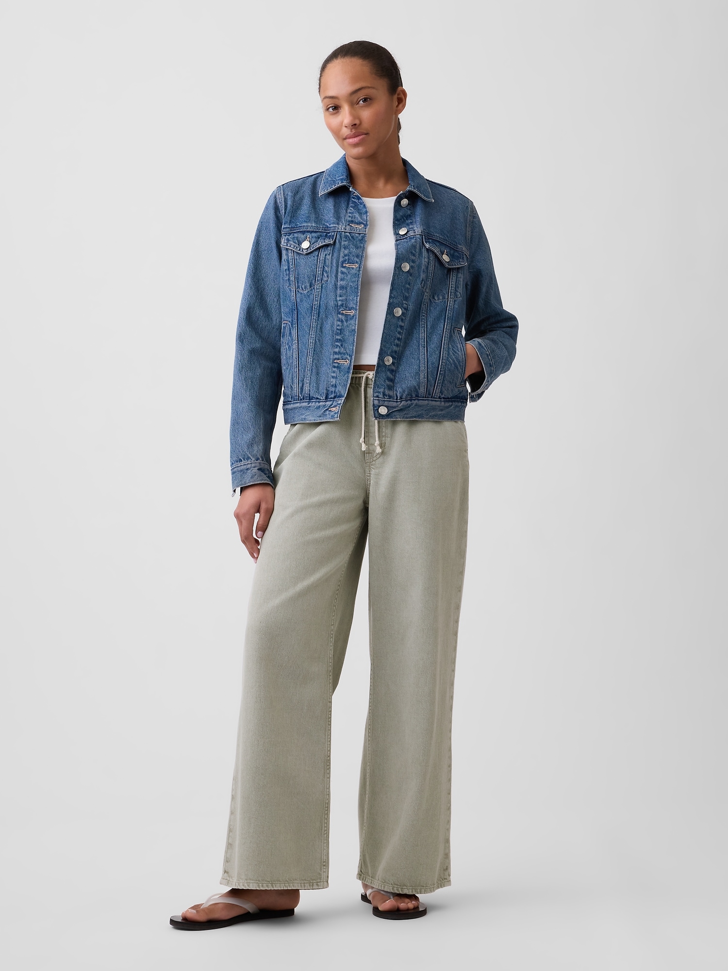Mid Rise Soft Pull-On Wide-Leg Jeans