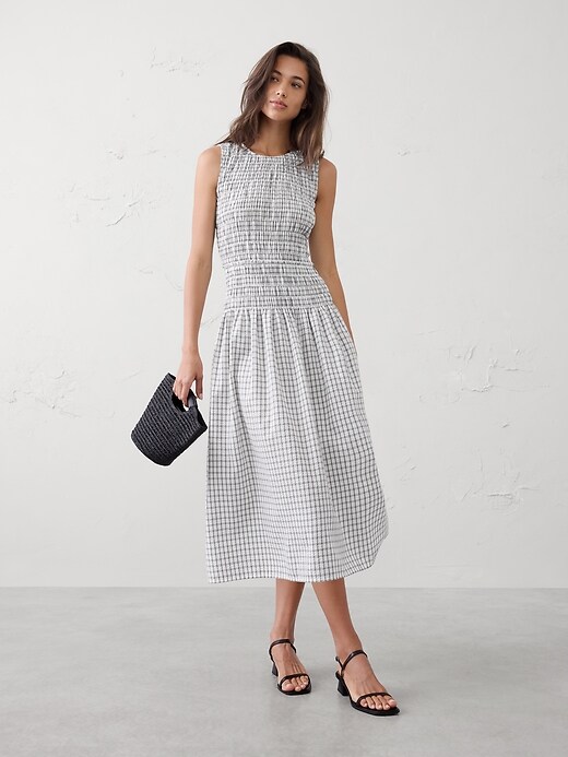 ワンピース RonHerman Checkered Seersucker Lap Dress Seersucker Smocked Midi Dress | Banana Republic Factory