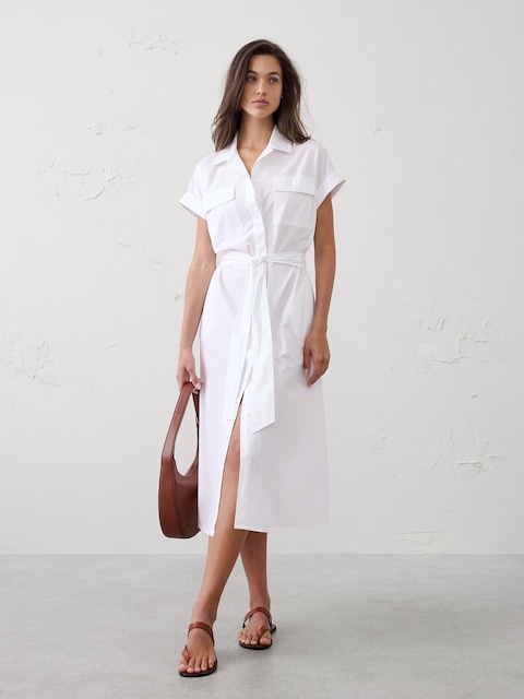 ROBE-CHEMISIER UTILITAIRE MI-LONGUE EN POPELINE