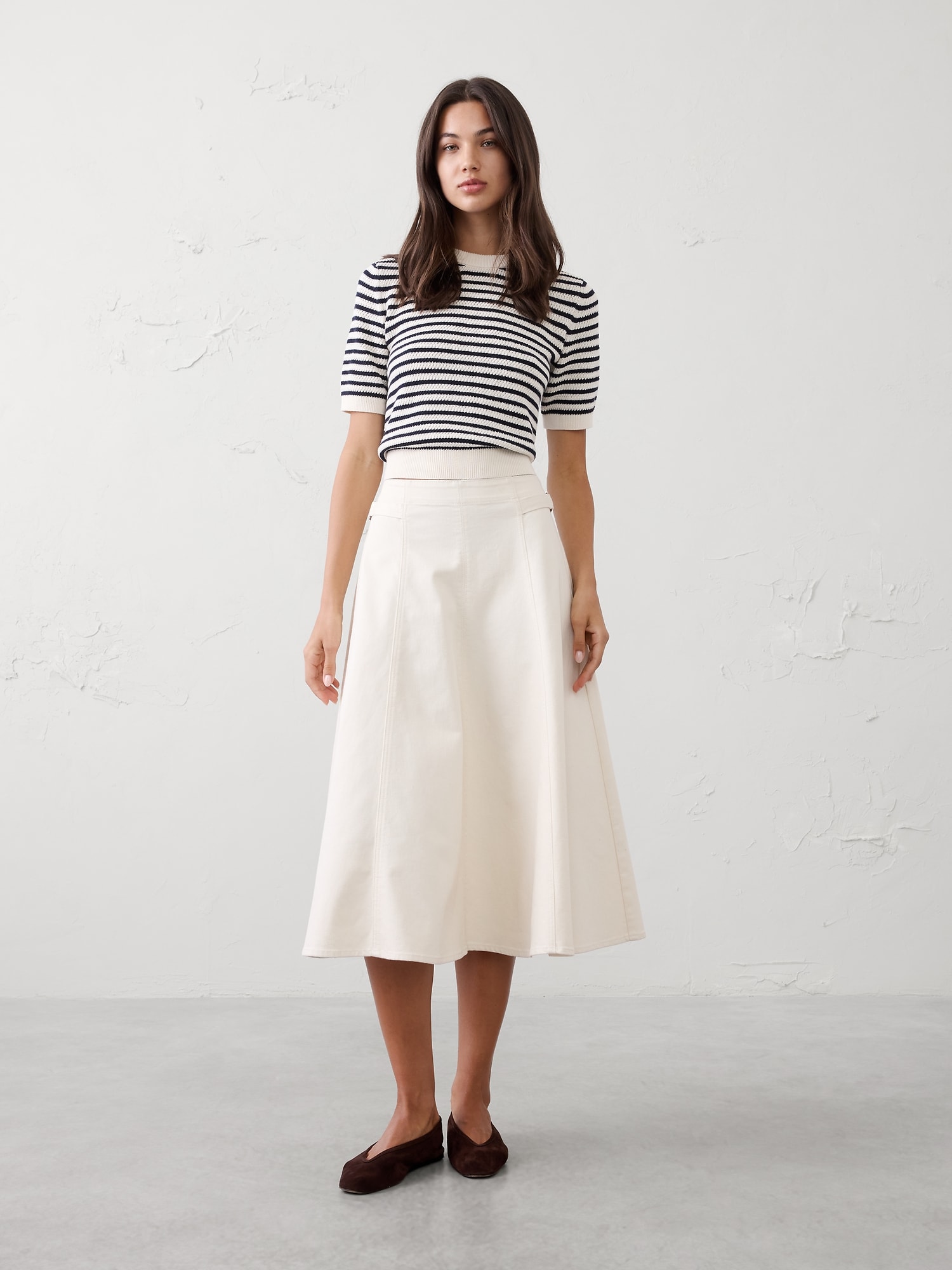 Denim Flared Midi Skirt