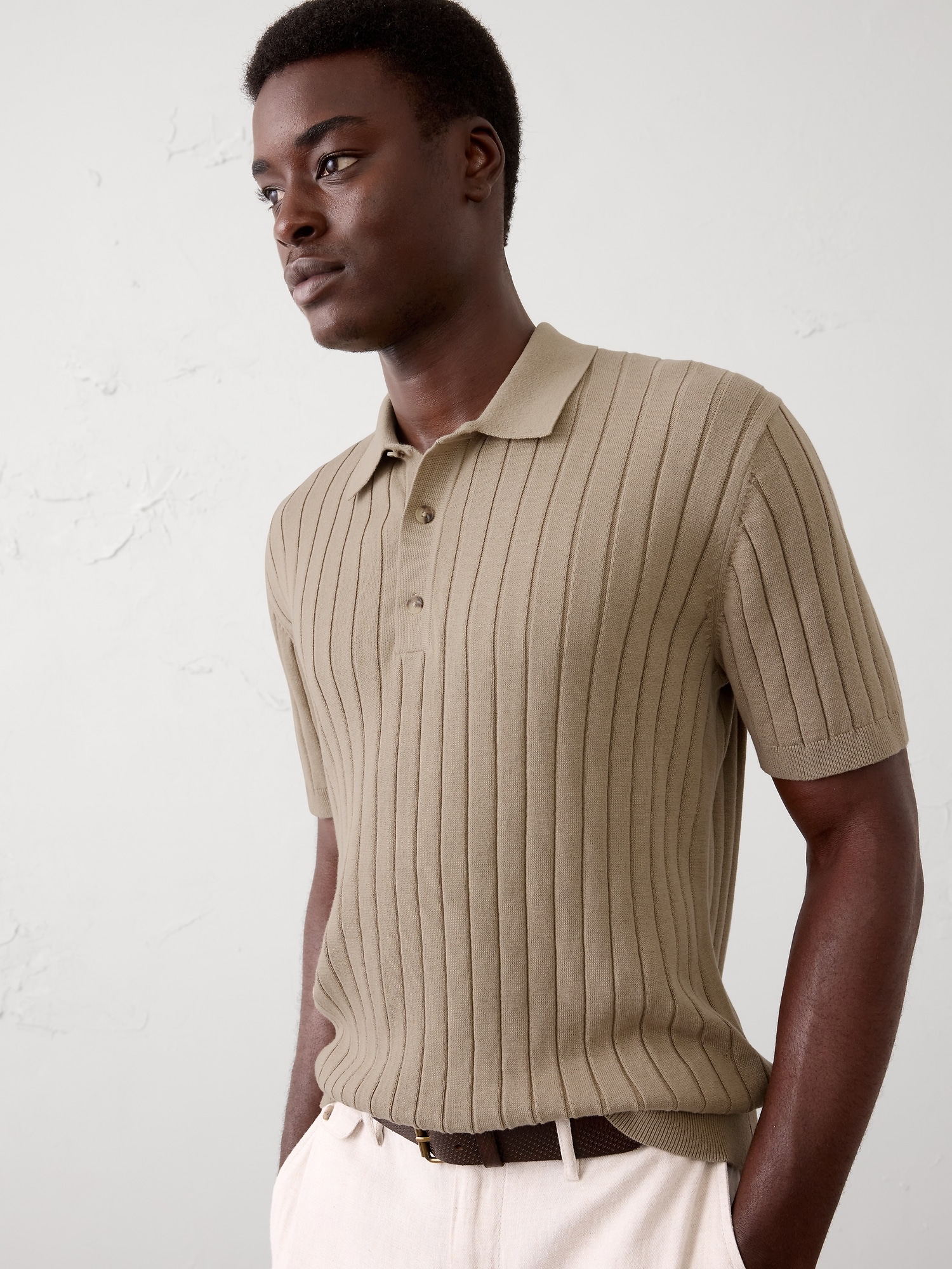 Slim-Fit Wide-Ribbed Sweater Polo
