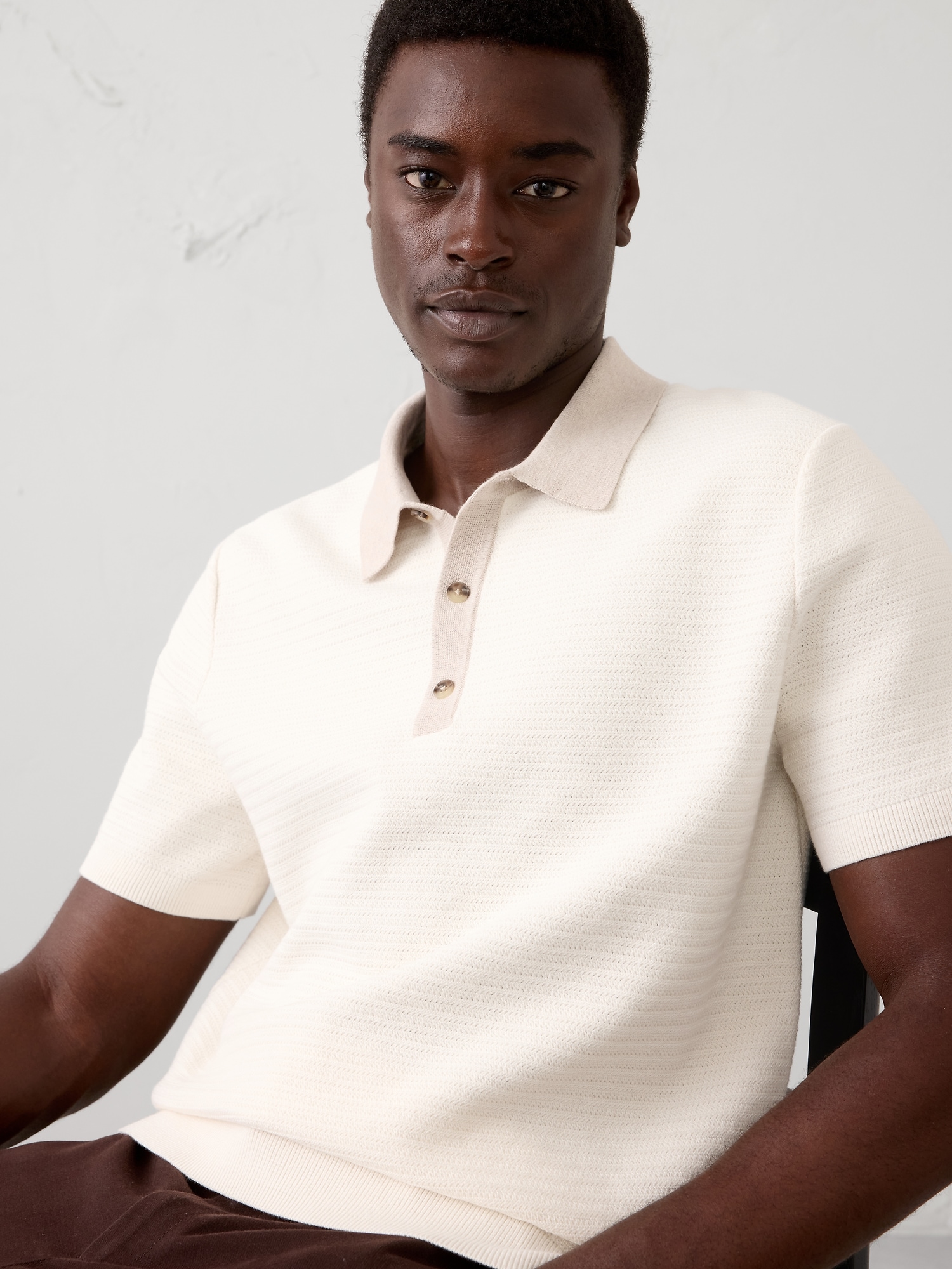 Refined Textured Polo Sweater