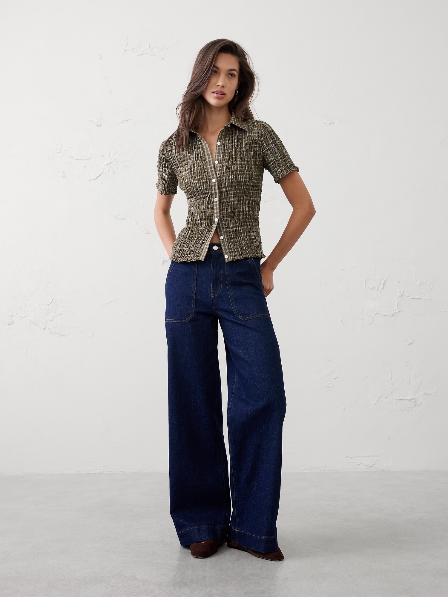 Seersucker Smocked Shirt