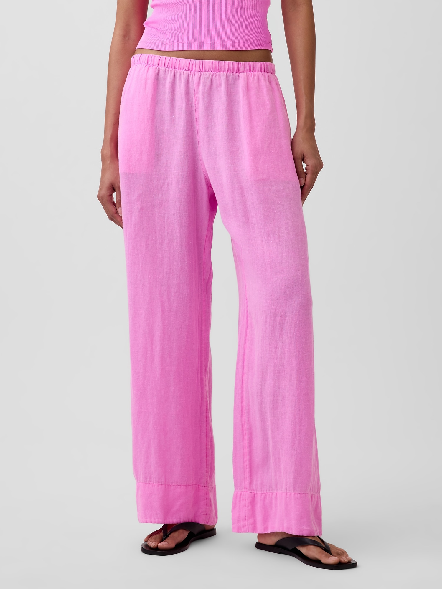 Linen-Blend Easy Wide-Leg Pants