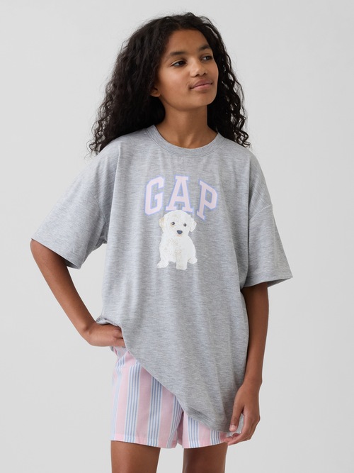 リサイクル オーバーサイズ グラフィック GAPロゴ パジャマTシャツ (キッズ)