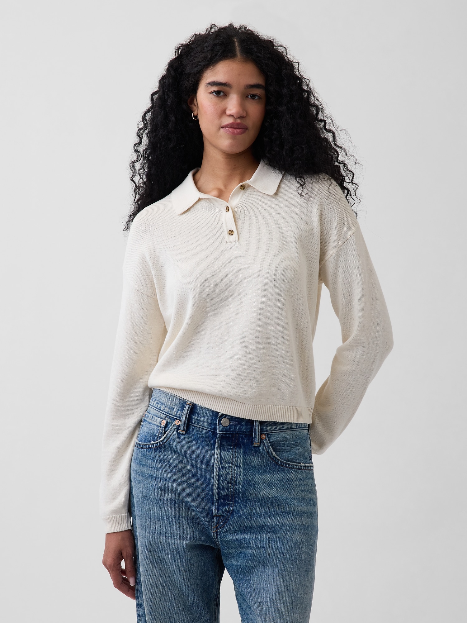 100% Cotton Relaxed Polo Sweater