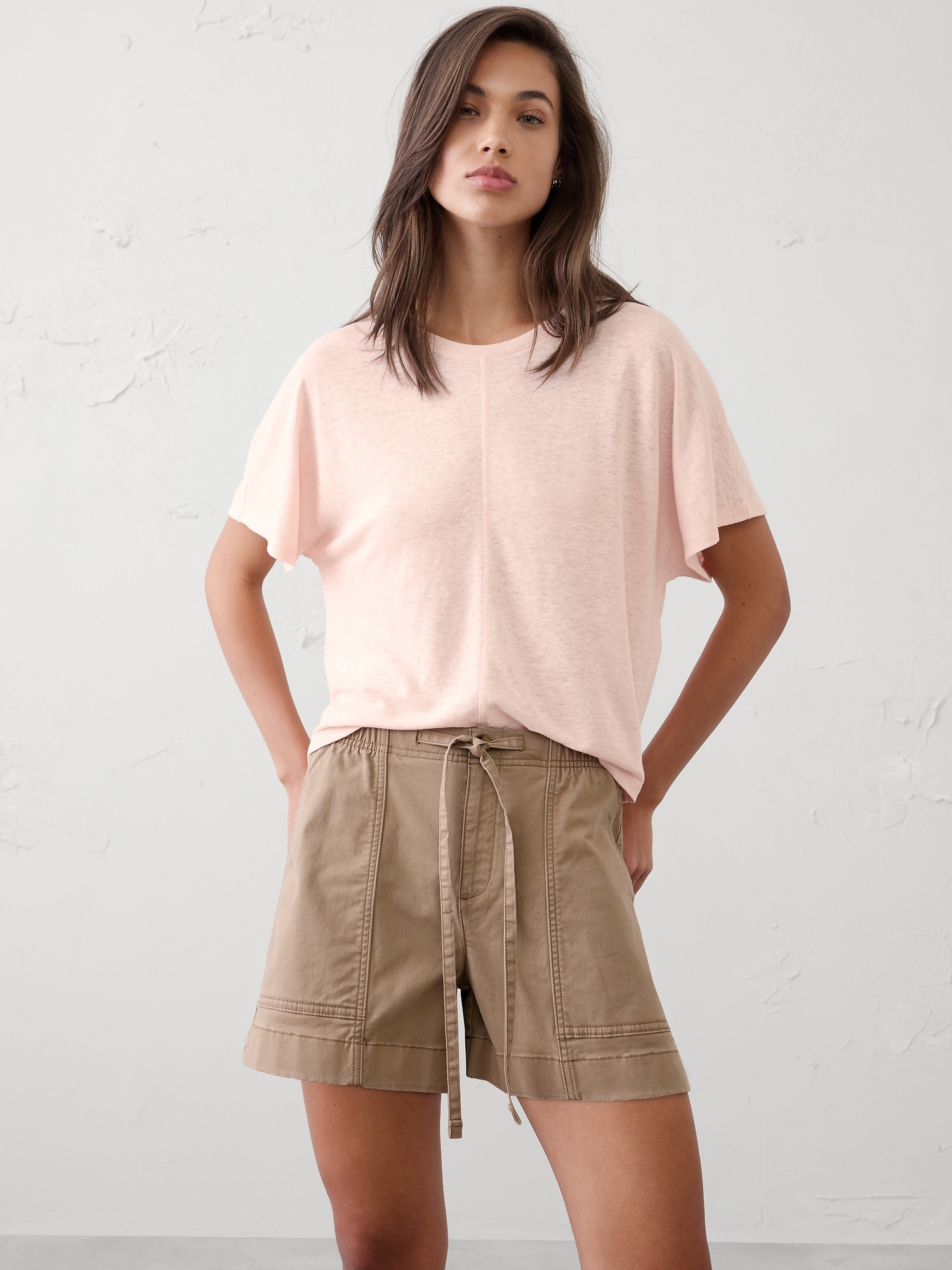 Linen-Blend Dolman-Sleeve T-Shirt