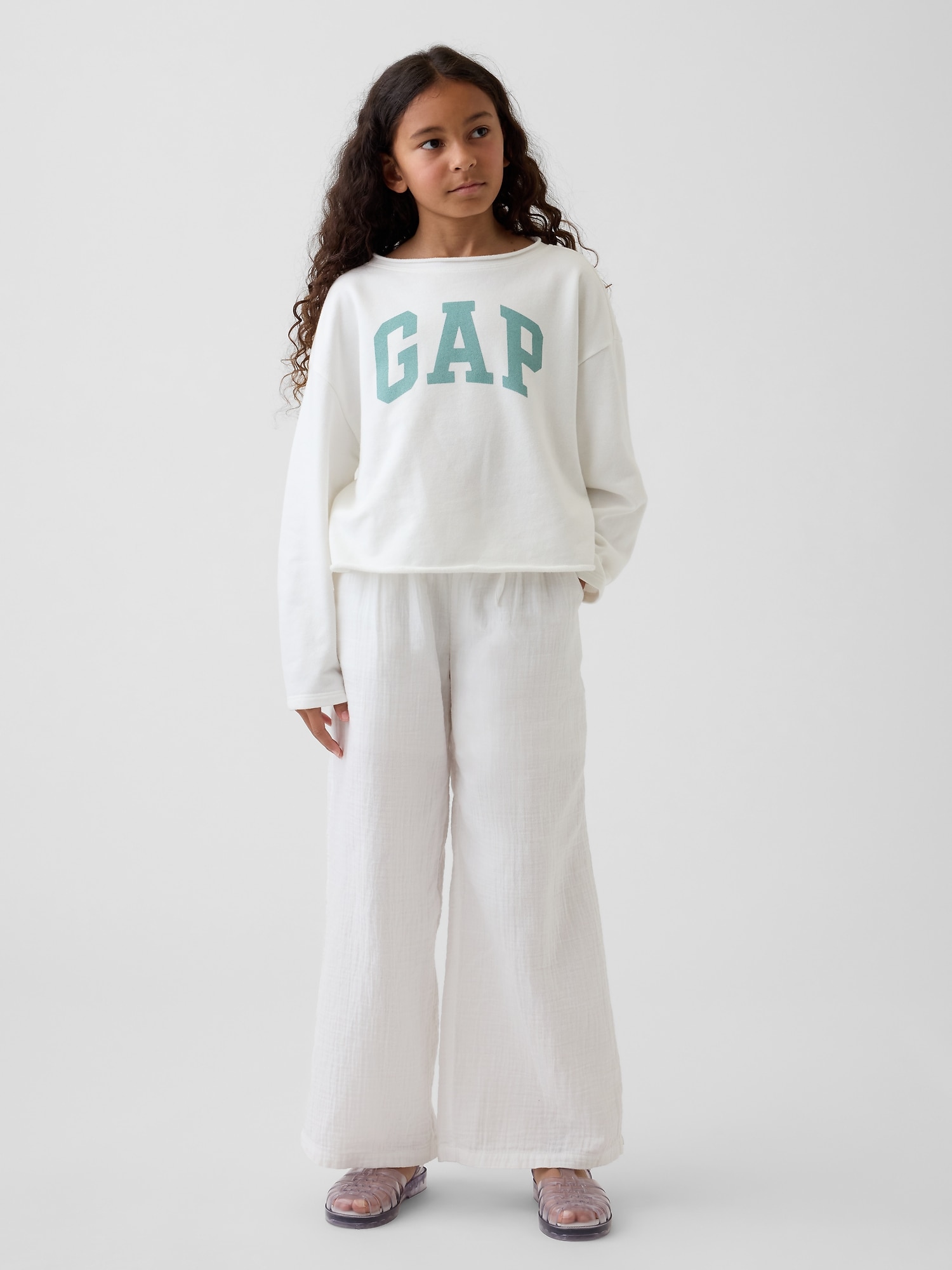 フレンチテリー ワイドネック GAPロゴ スウェットシャツ (キッズ)-3