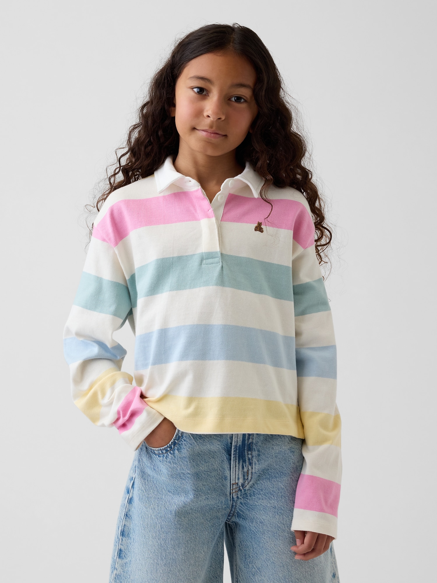 Kids Oversized Rugby Stripe Polo Shirt