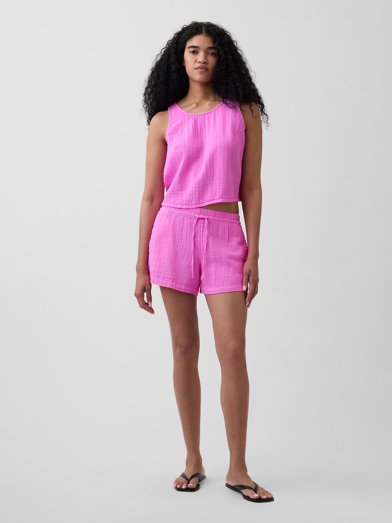 SHORT CONFORT EN GAZE DE COTON À TAILLE MI-HAUTE DE 10 CM