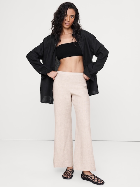 PANTALON ÉVASÉ LONGUEUR CHEVILLE À TAILLE MI-BASSE EN LIN