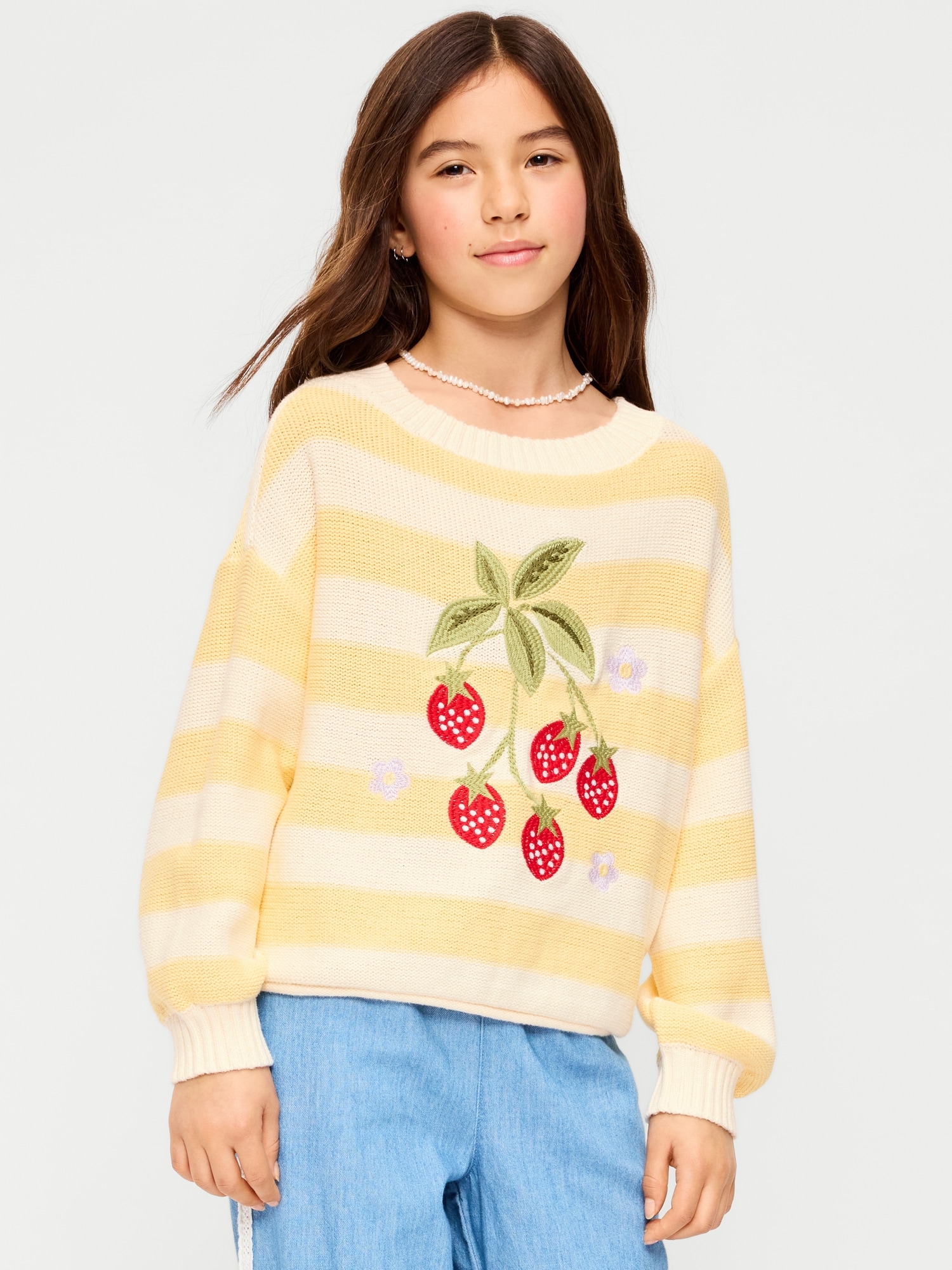 Oversized Long-Sleeve Embroidered Sweater for Girls