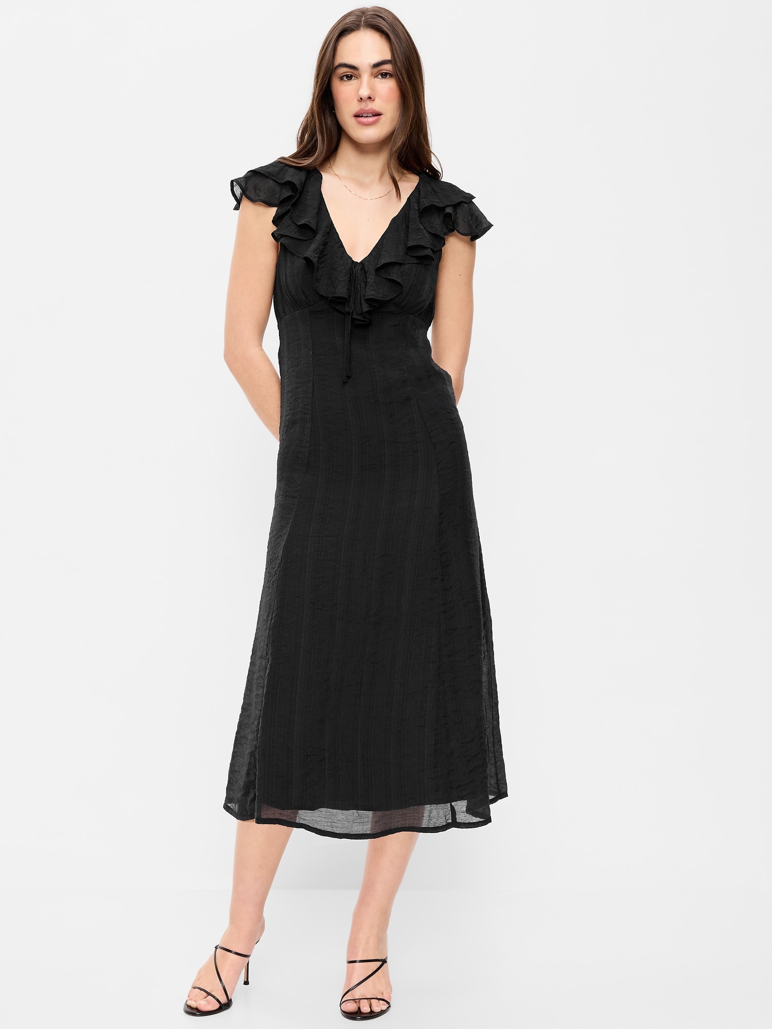 Ruffle-Sleeve Fit & Flare Midi Dress