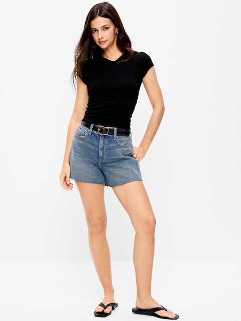 High-Waisted Rigid Denim Cut-Off Shorts -- 4-inch inseam