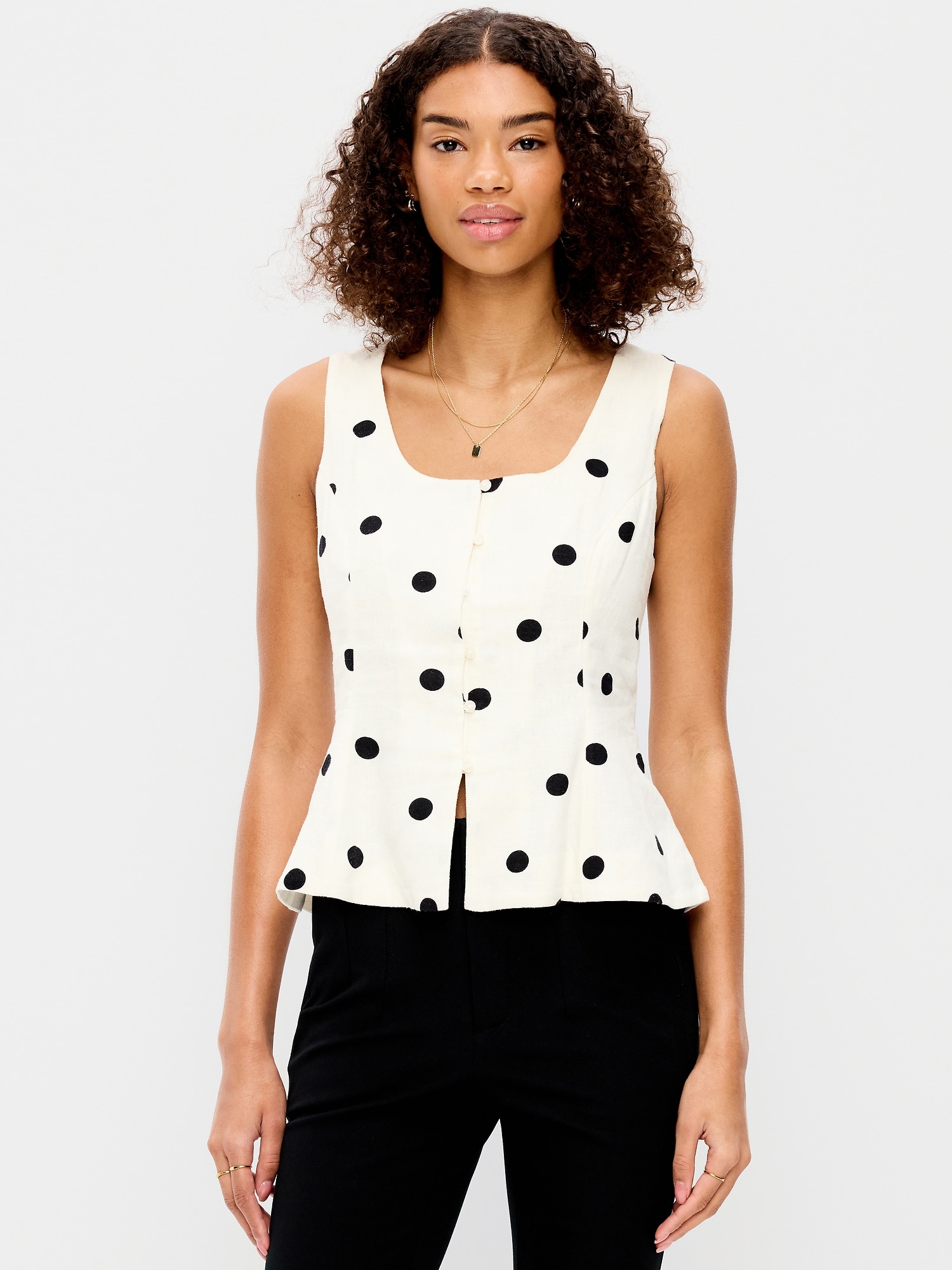 Button-Down Linen Blend Top
