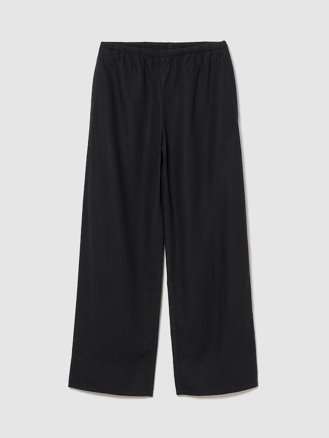 リネンブレンド イージーウエスト ワイドパンツ-0