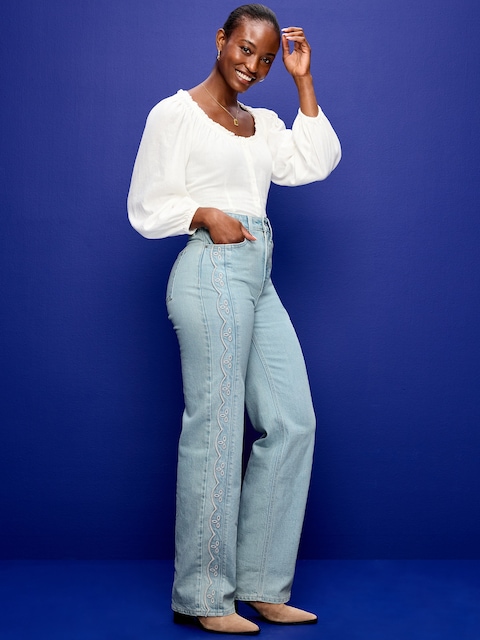 Curvy Extra High-Waisted Scalloped Wide-Leg Jeans