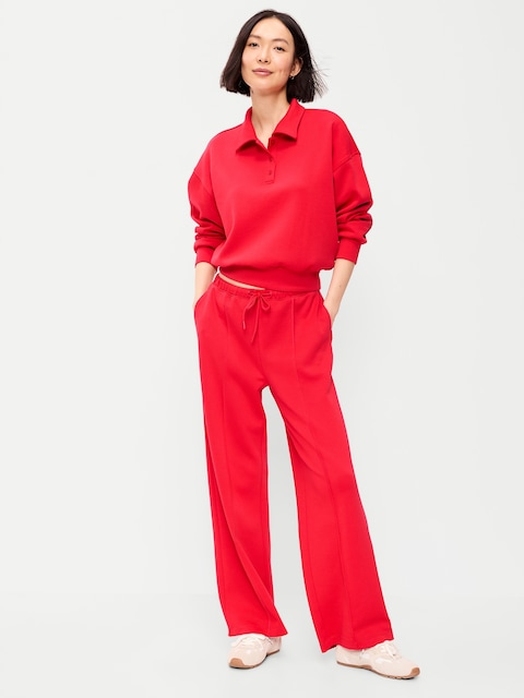 Mid-Rise Dynamic Fleece Textured Wide-Leg Sweatpants