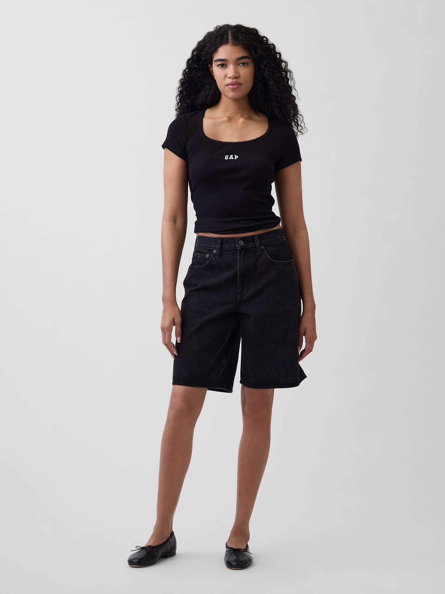 リブ GAPロゴ スクープネック トップス-1