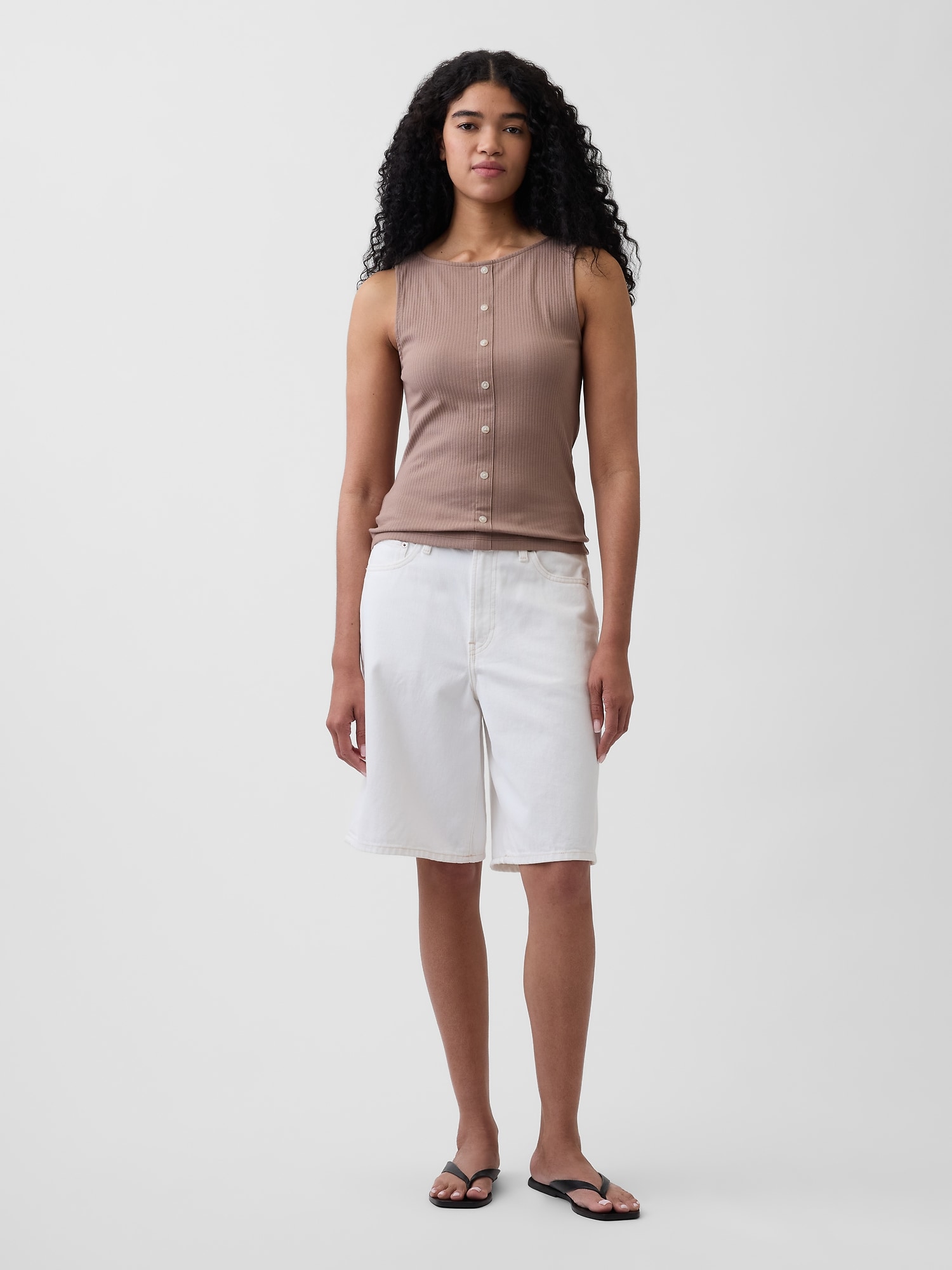 リブ ボタンアップ タンクトップ-1