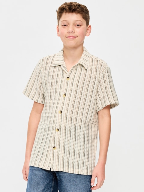 Oversized Short-Sleeve Sweater-Knit Shirt for Boys - Green Multi