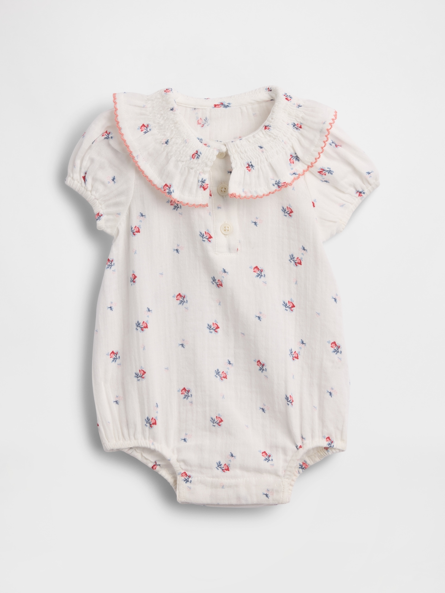 Baby Cotton Gauze Floral Collared Bodysuit