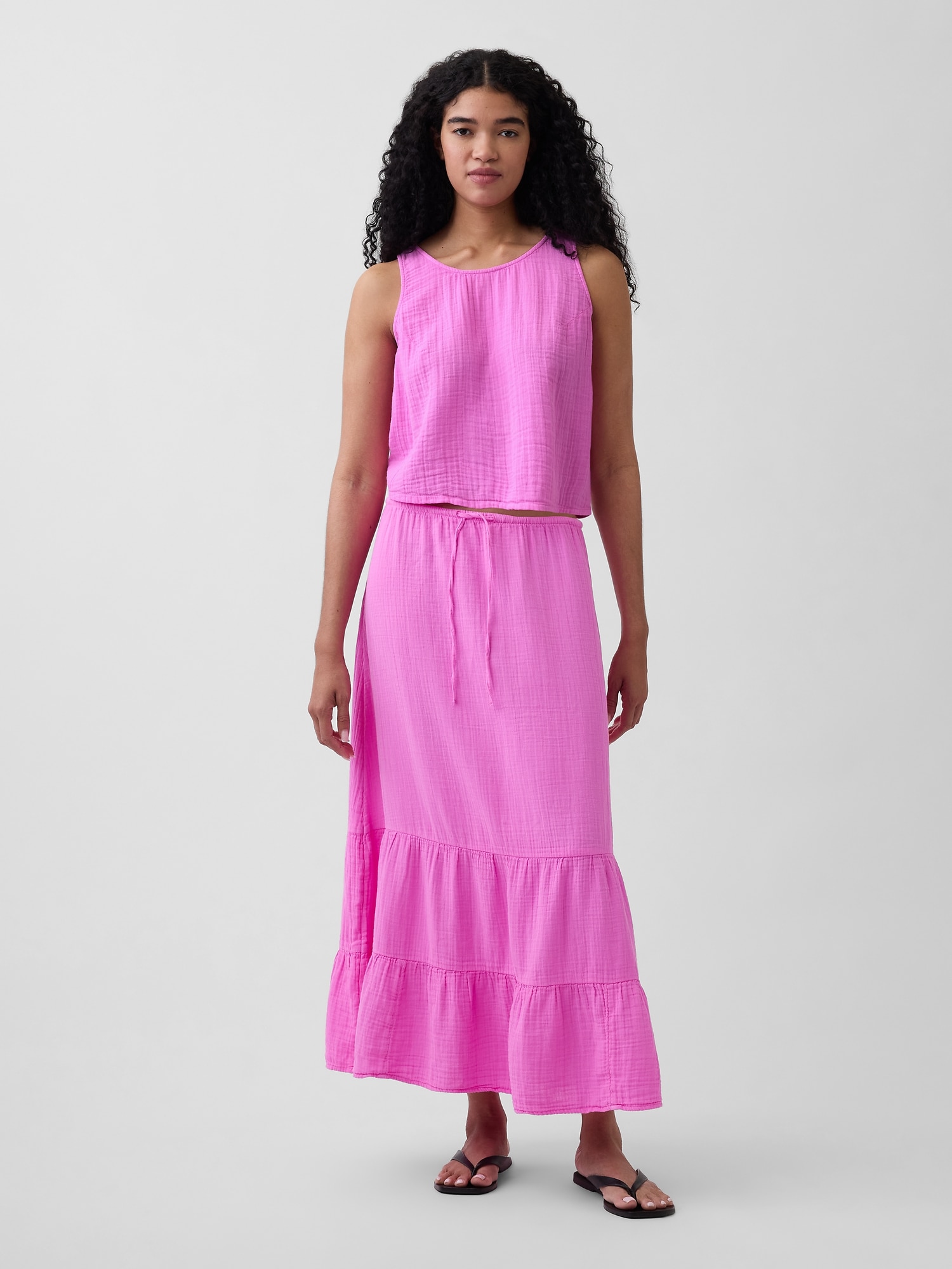 Cotton Gauze Easy Tiered Maxi Skirt