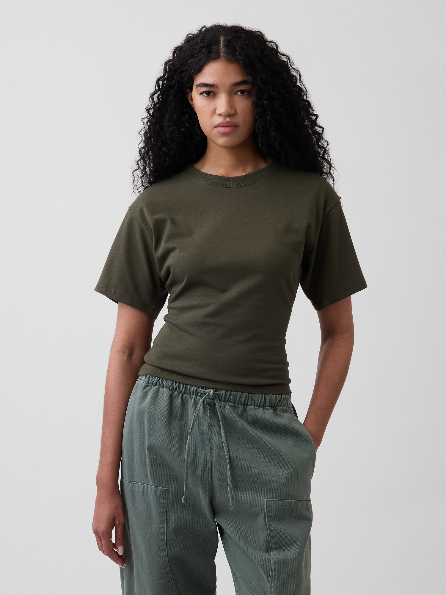 Knit Fitted-Waist T-Shirt