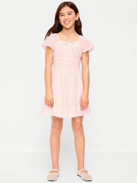 Fit and Flare Crinkle Gauze Tiered Dress for Girls