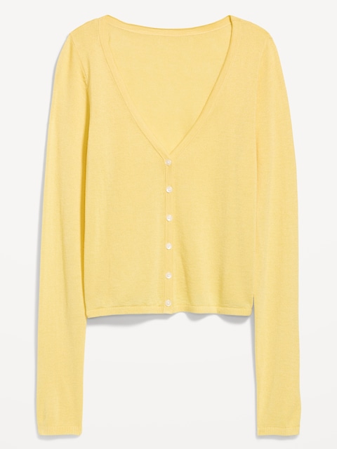 Long-Sleeve Cropped V-Neck Cardigan