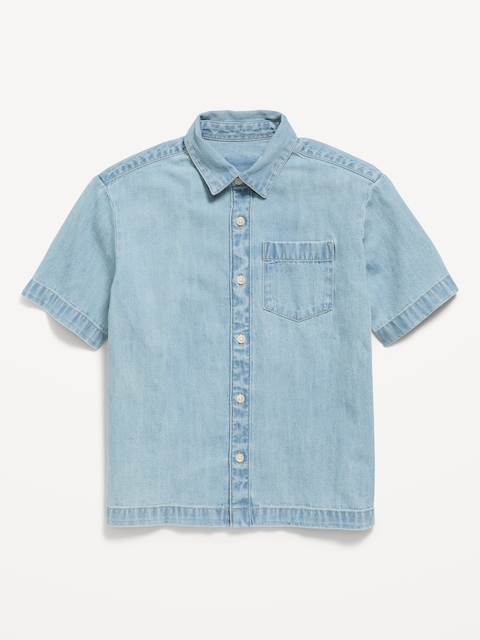 Short-Sleeve Boxy Denim Shirt for Boys