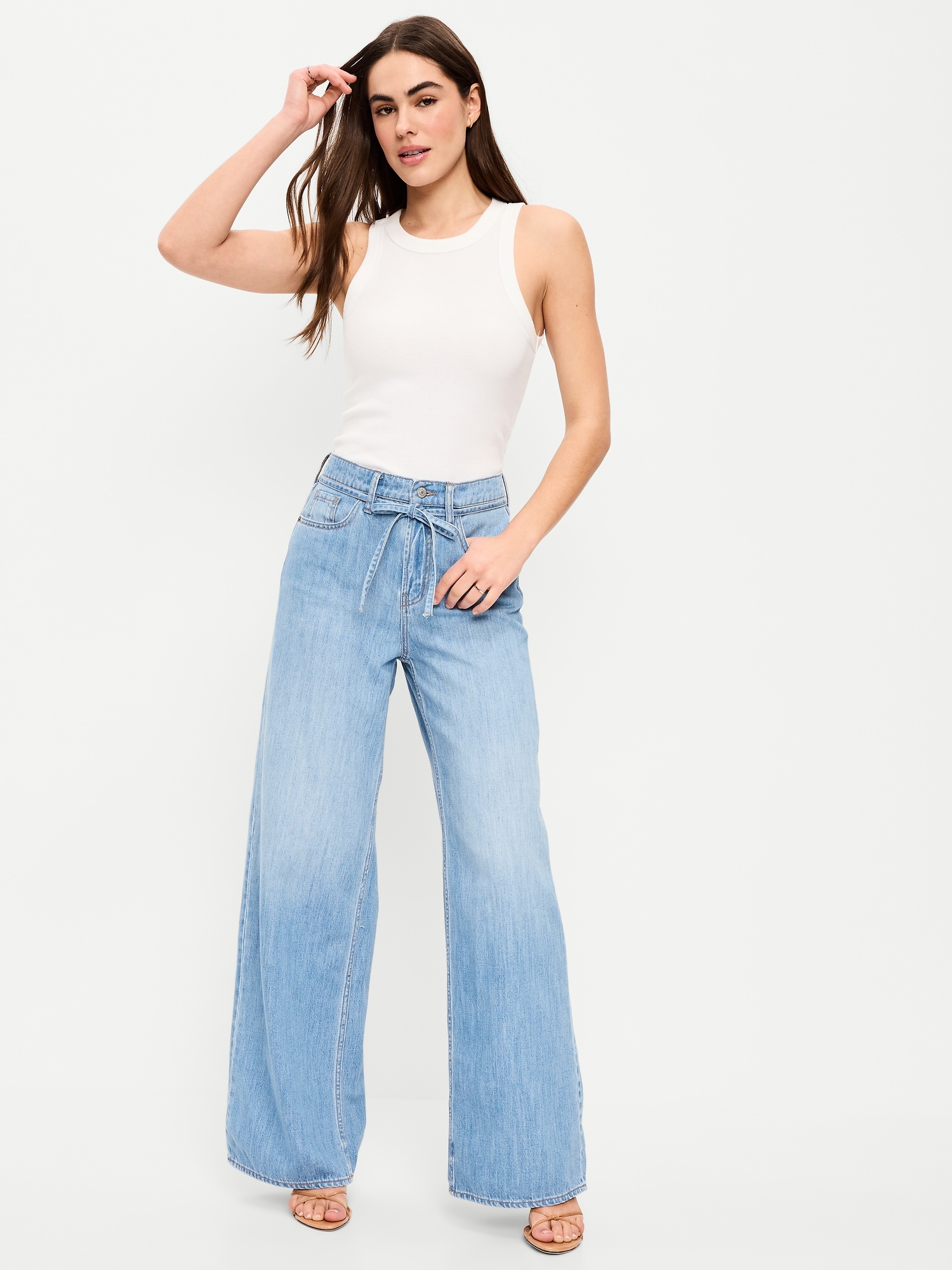 High-Waisted Baggy Wide-Leg Drawstring Jeans