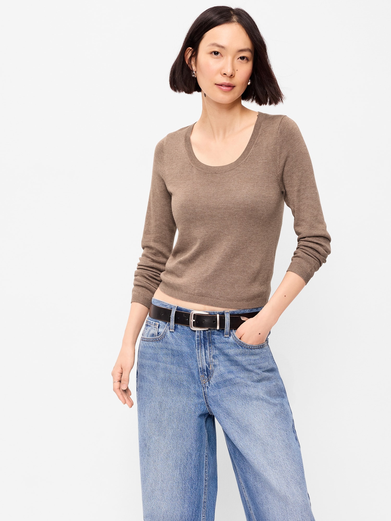 Fitted Scoop-Neck Cropped Jersey Sweater