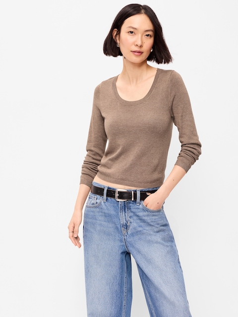 Fitted Scoop-Neck Cropped Jersey Sweater