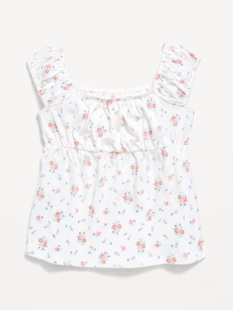 Printed Short-Sleeve Scallop-Trim Top for Girls