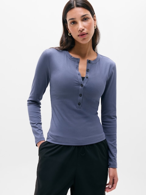 Signature Rib Long Sleeve Henley Top