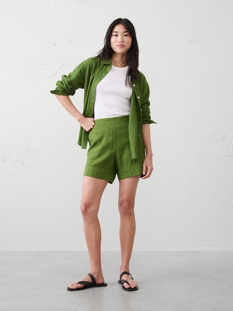 High-Rise Linen-Blend Pull-On Short
