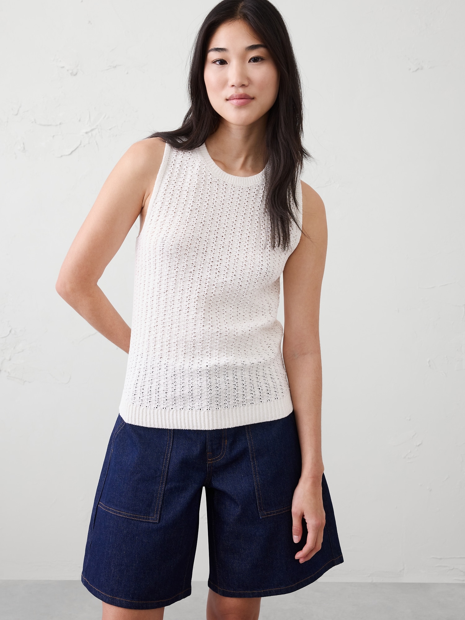 Cotton-Blend Textured Sweater Tank