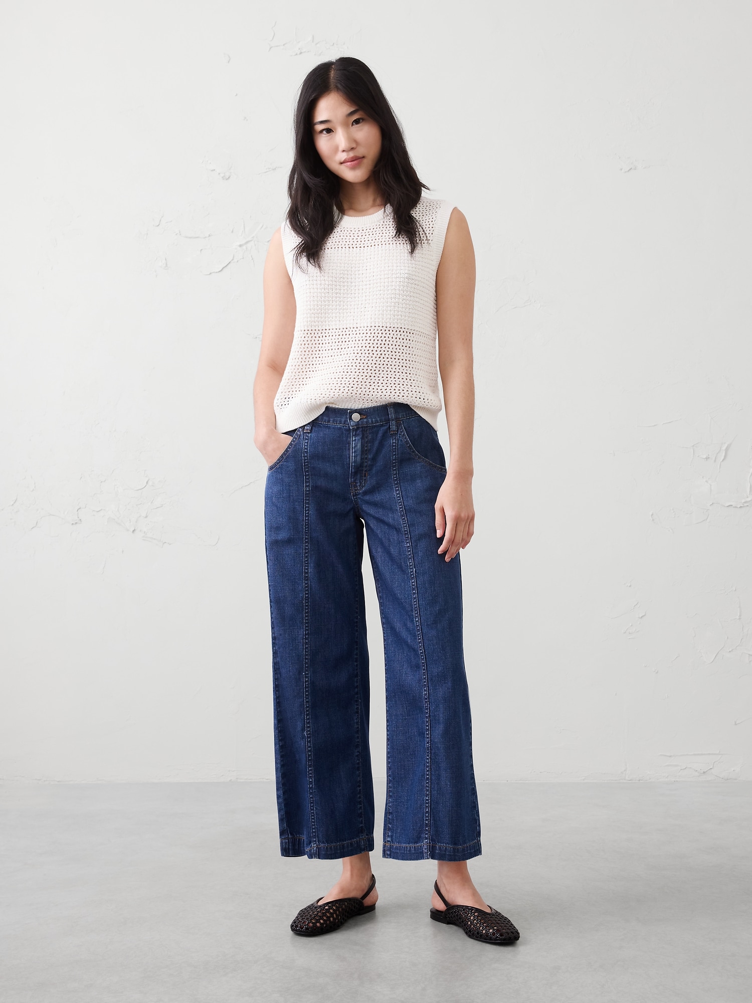 Wide-Leg Mid-Rise Summer Weight Cropped Jean