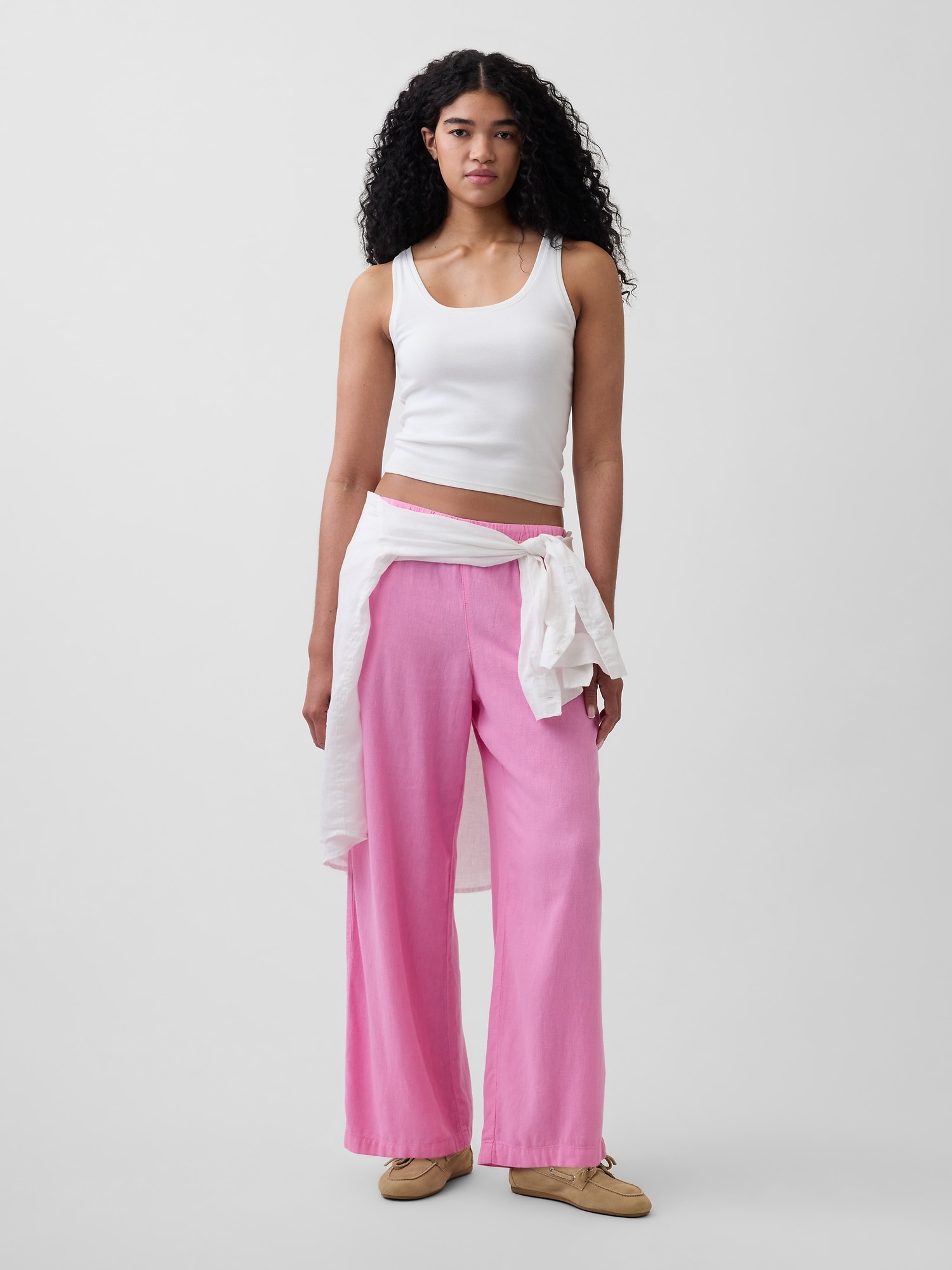 リラックスフィット リネンブレンド ワイドパンツ-0