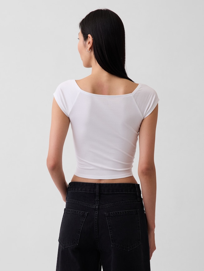 クロースニット ジャージー オフショルダー クロップドTシャツ-2