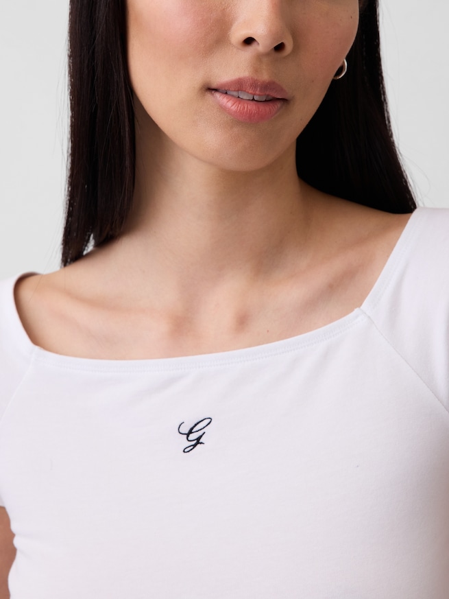 クロースニット ジャージー オフショルダー クロップドTシャツ-3