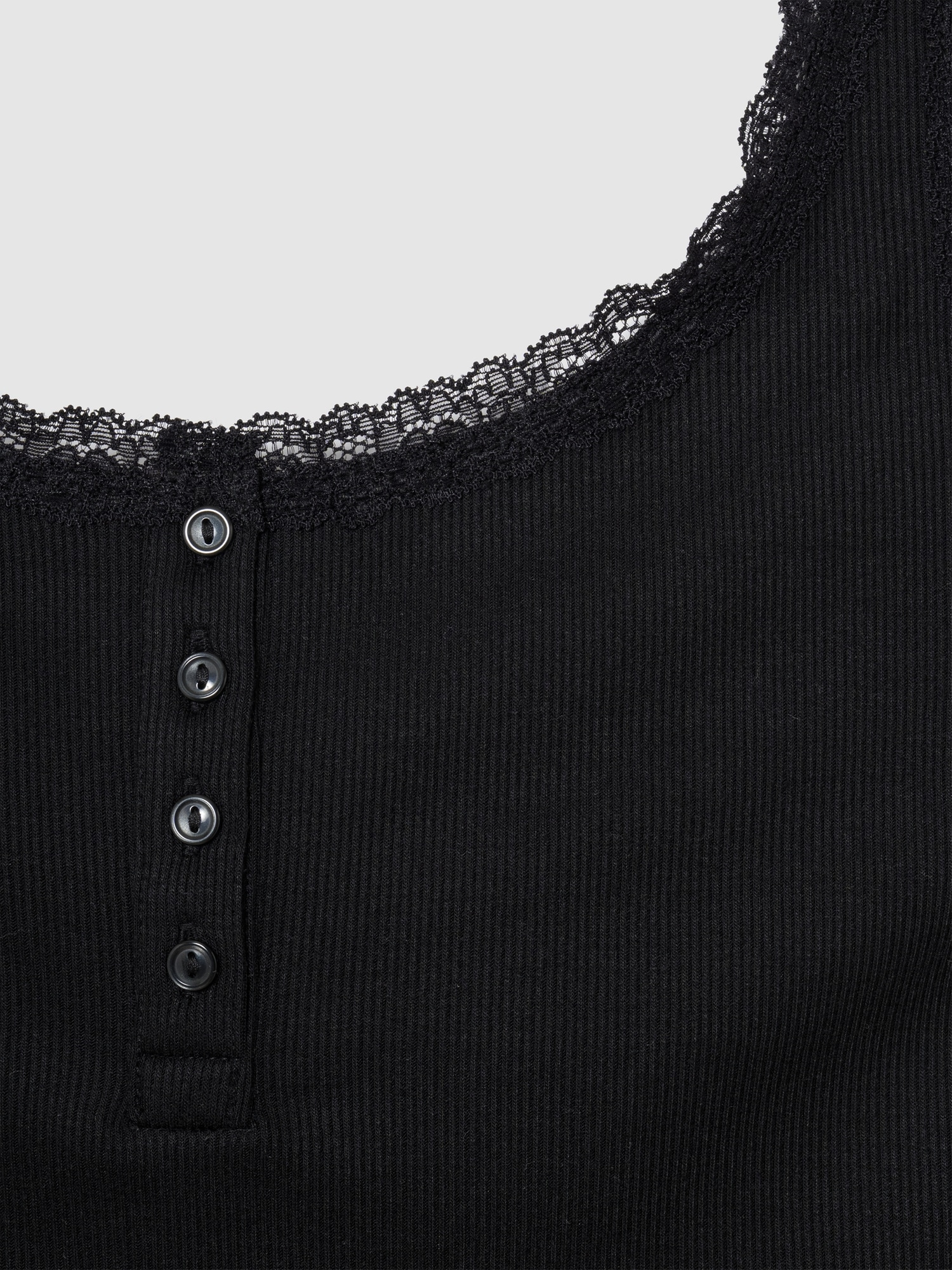 細リブ レース ヘンリーネック パジャマタンクトップ-5