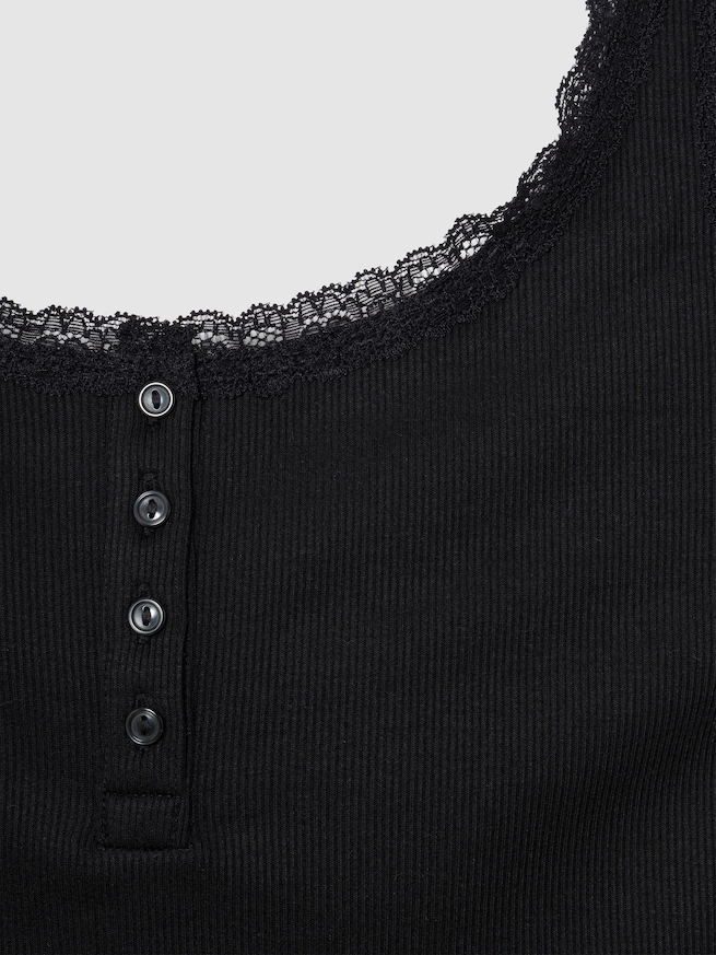 細リブ レース ヘンリーネック パジャマタンクトップ-2