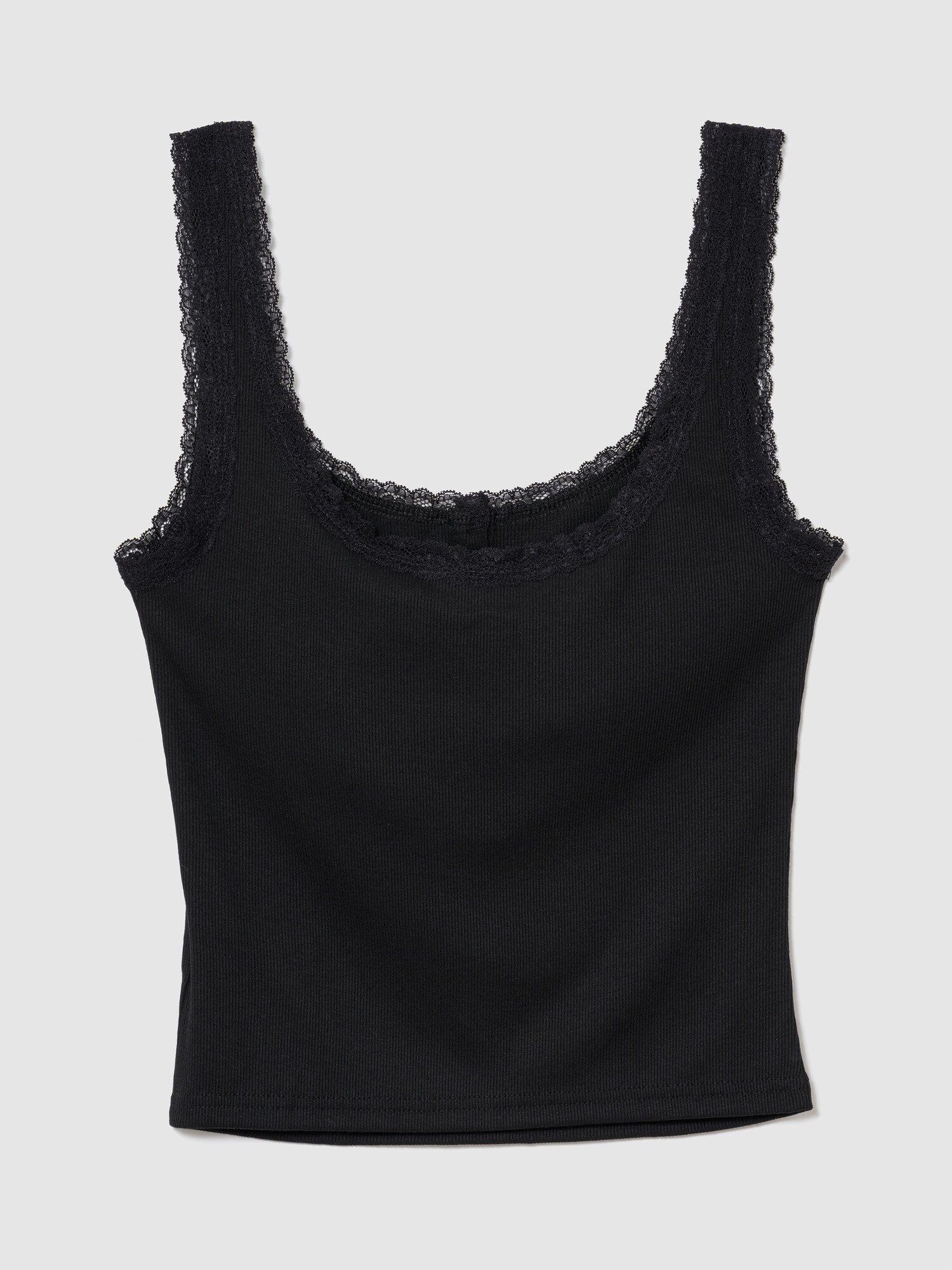 細リブ レース ヘンリーネック パジャマタンクトップ-4