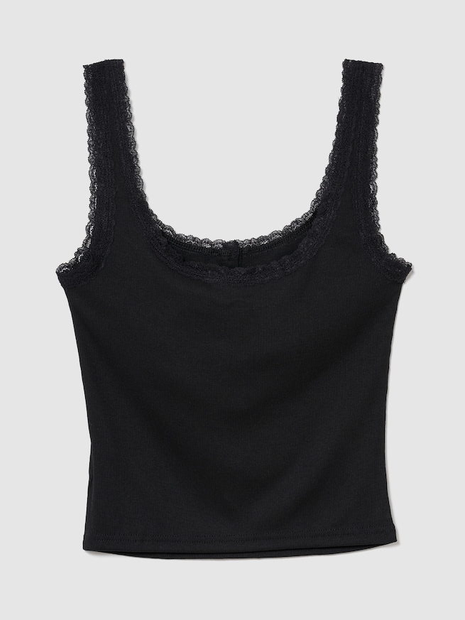 細リブ レース ヘンリーネック パジャマタンクトップ-1