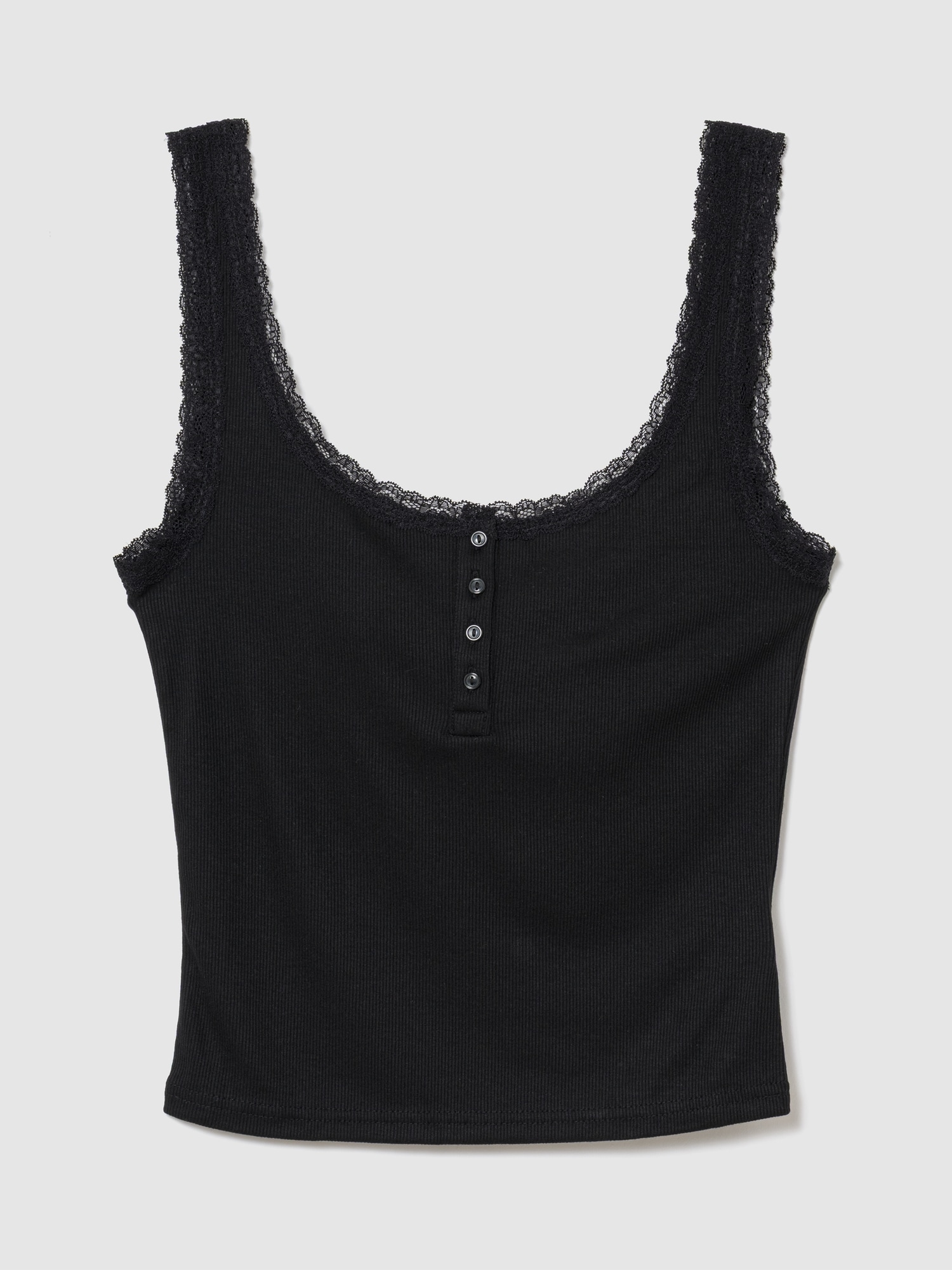 細リブ レース ヘンリーネック パジャマタンクトップ-0