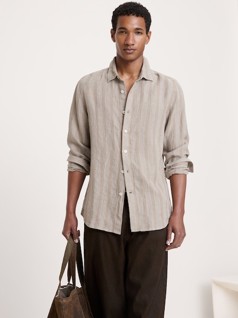 CHEMISE DE COUPE STANDARD EN MÉLANGE DE LIN ET COTON TEXTURÉ